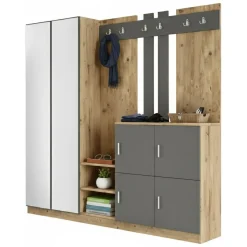 Mobile per ingresso grande 4 ante quercia e antracite 187x180h cm - Artin