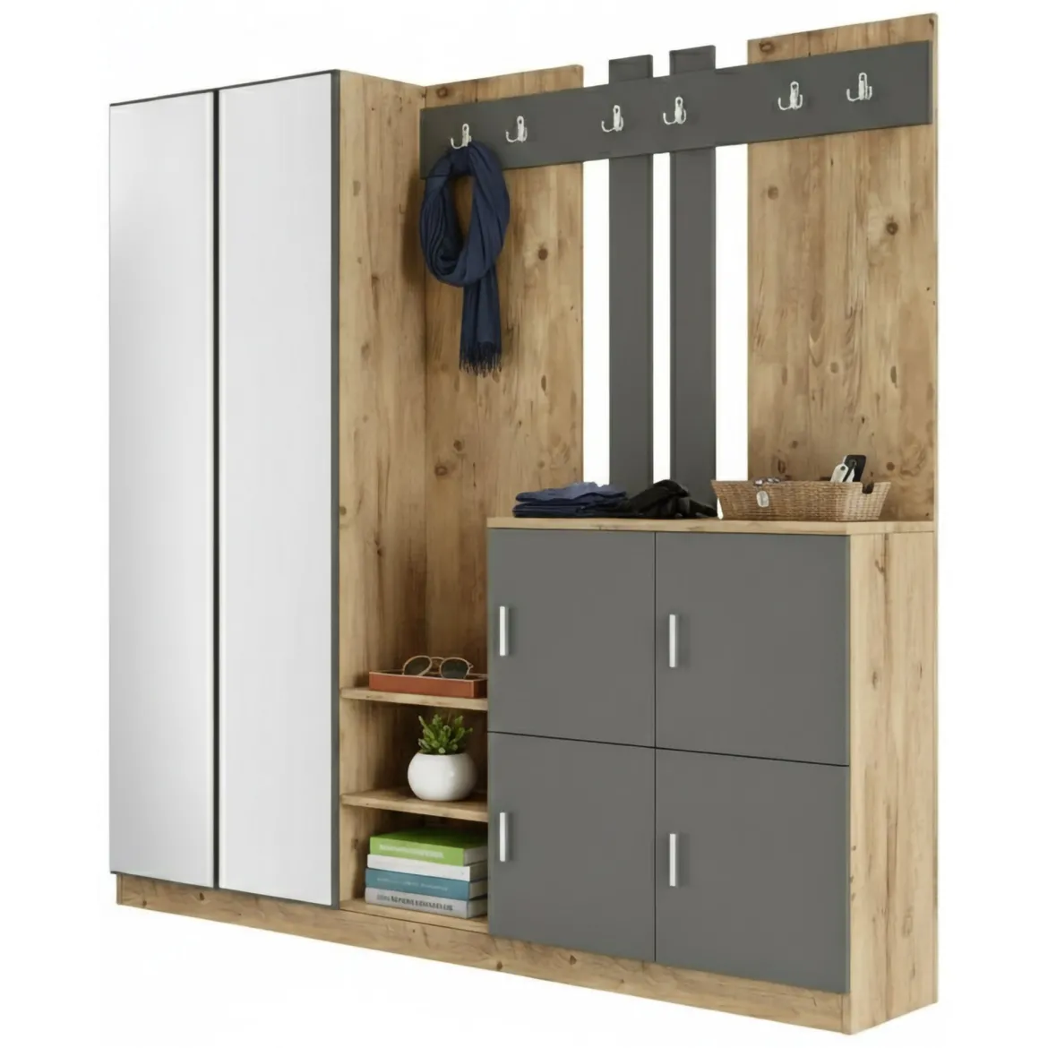 Mobile per ingresso grande 4 ante quercia e antracite 187x180h cm - Artin