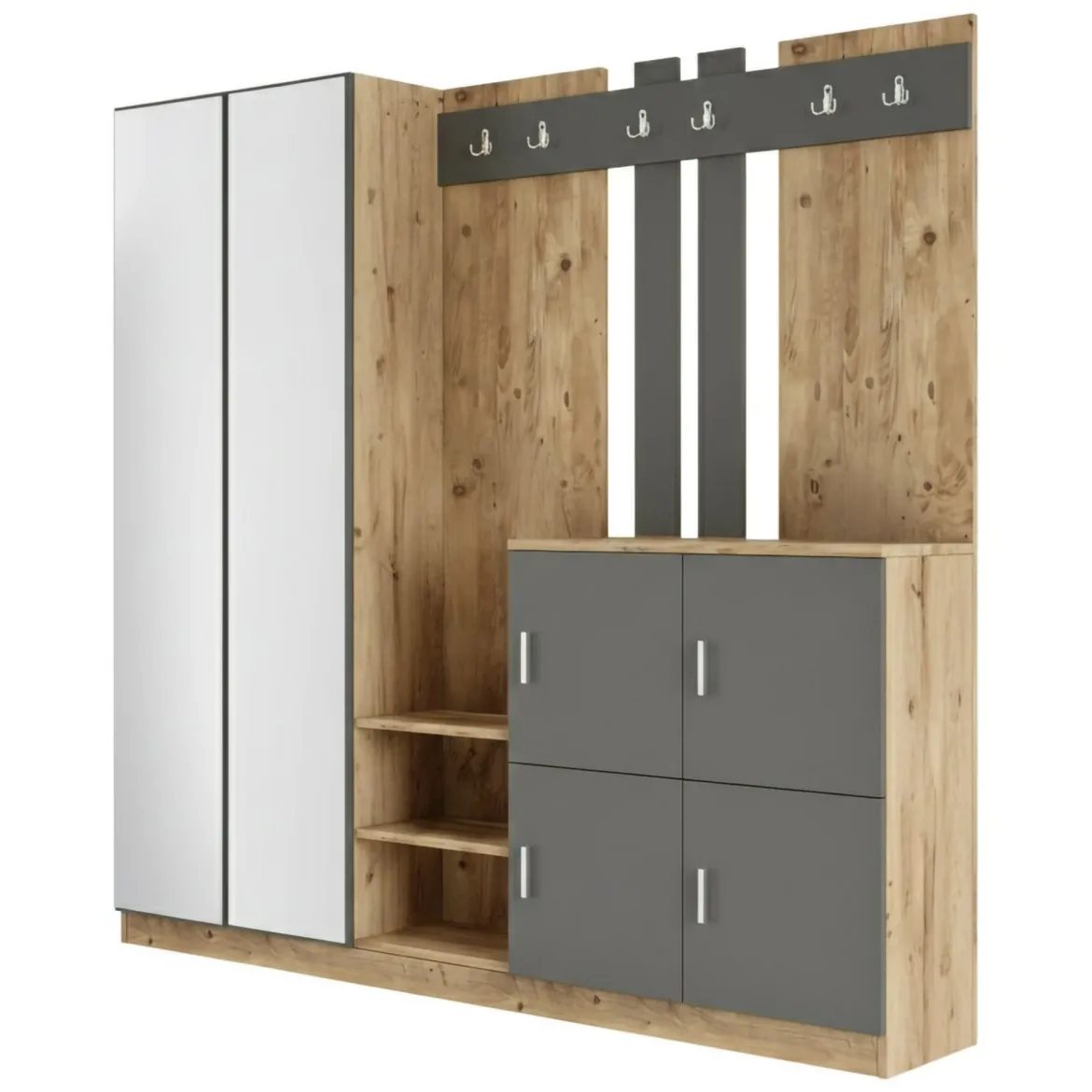Mobile per ingresso grande 4 ante quercia e antracite 187x180h cm - Artin