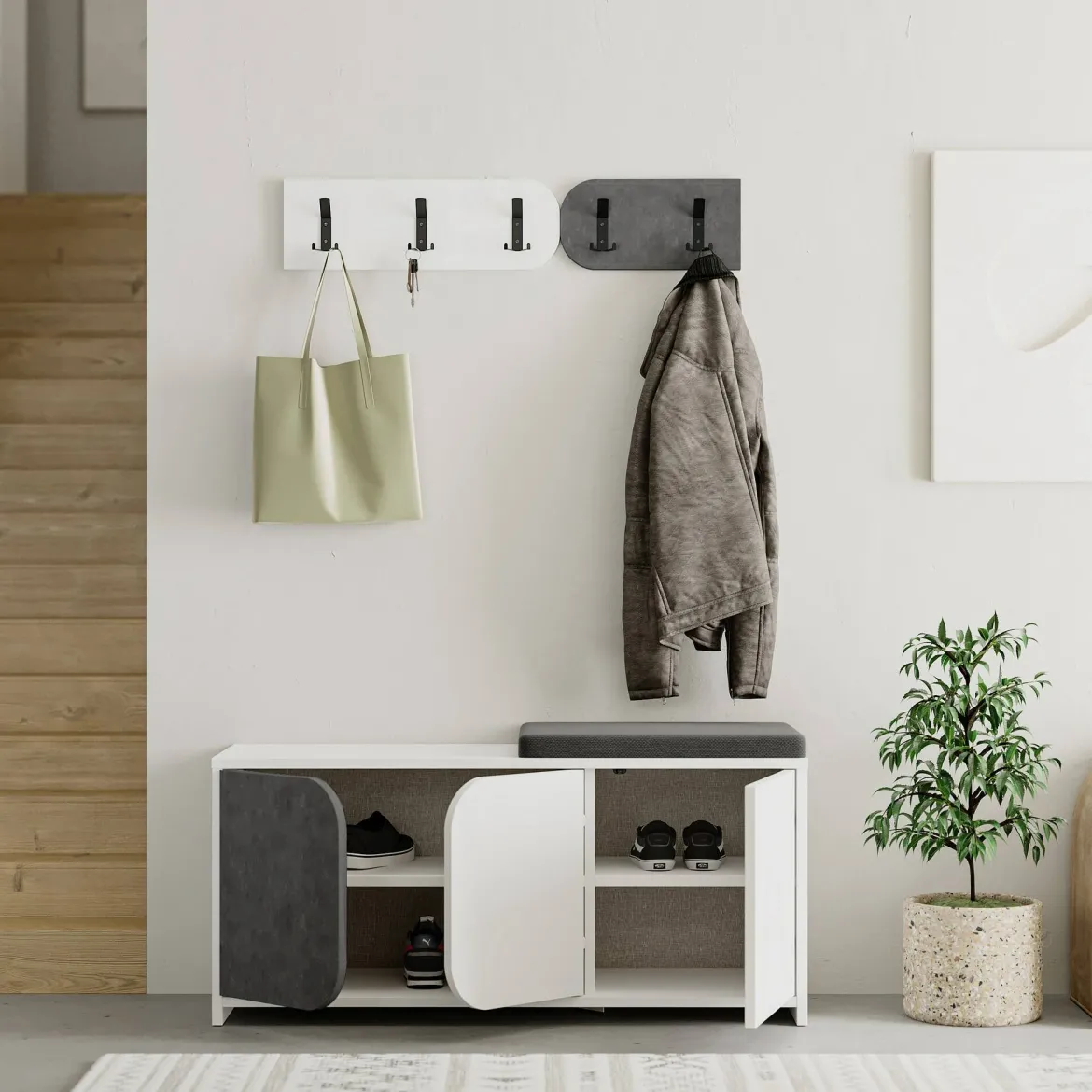 Mobile per ingresso sospeso 3 ante grigio e bianco 104x52h cm - Riga