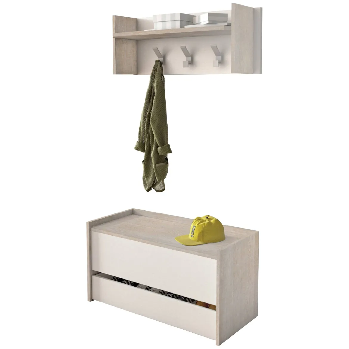 Mobile per ingresso sospeso con scarpiera beige e grigio 100x190h cm - Garolfo