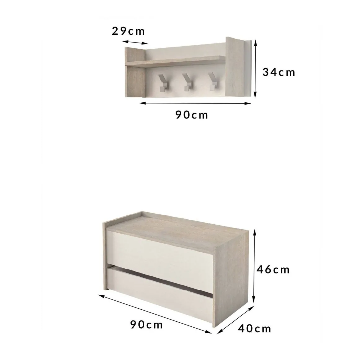 Mobile per ingresso sospeso con scarpiera beige e grigio 100x190h cm - Garolfo
