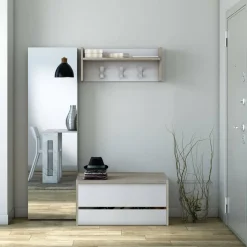 Mobile per ingresso sospeso con scarpiera beige e grigio 100x190h cm - Garolfo