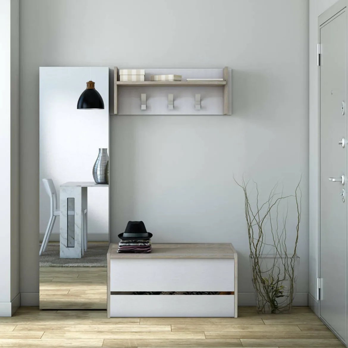 Mobile per ingresso sospeso con scarpiera beige e grigio 100x190h cm - Garolfo