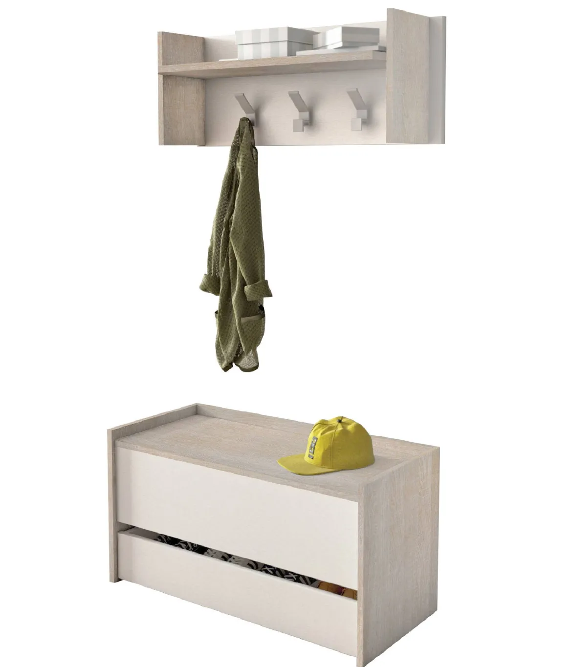 Mobile per ingresso sospeso con scarpiera beige e grigio 100x190h cm - Garolfo