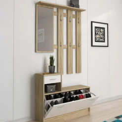Mobile per ingresso sospeso con scarpiera bianco e rovere 100x190h cm - Garolfo
