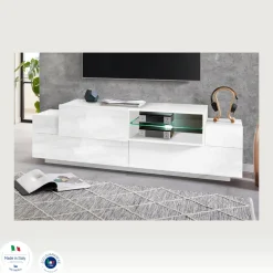 Mobile porta TV Andris, cm 160x45h51, Bianco lucido