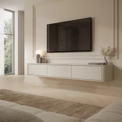 Mobile Porta tv Beige Cashmere 3 Cassetti un Ripiano 200x34x28h cm, 3 Vani - Kahate
