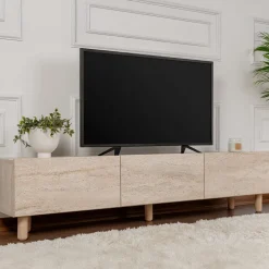 Mobile Porta tv Beige Marmo Antracite 3 Ante 3 Vani 180x31x42h cm, Apertura a Ribalta - Baluffi