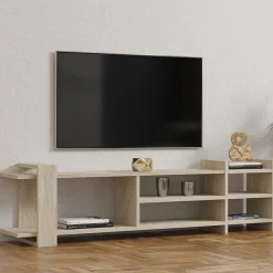 Mobile Porta tv Beige Marmo Beige Marmo 2 Ripiani 5 Vani 156x30x40h cm, Peso Supportato 40 kg - Zubiena