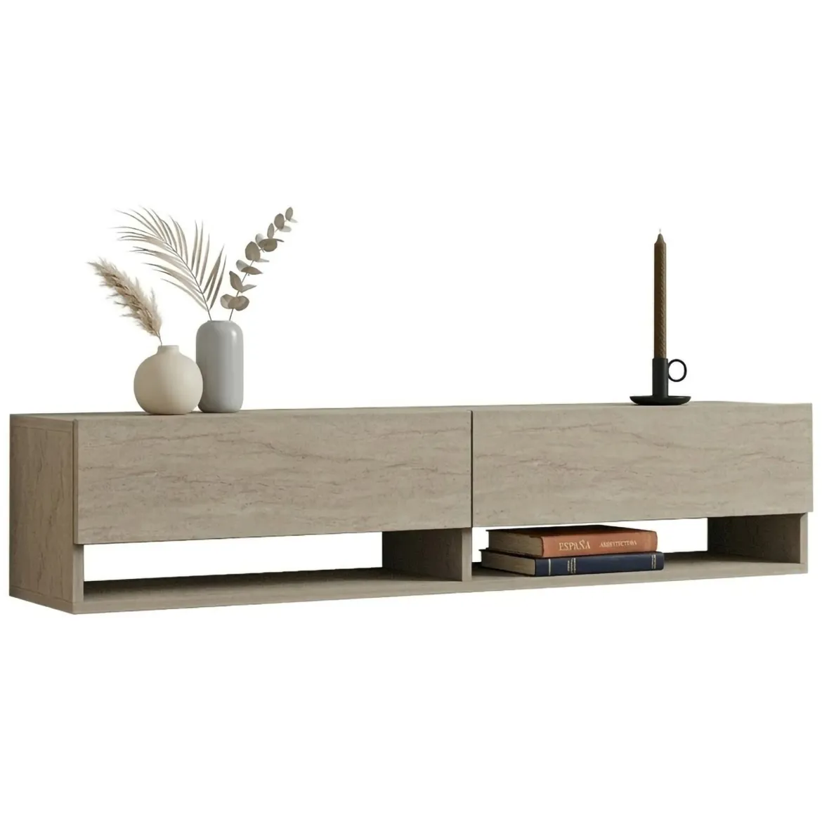 Mobile Porta tv Beige Marmo 2 Ripiani 2 Ante 141x30x31h cm, 4 Vani - Olmi
