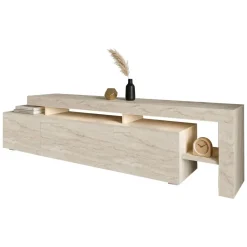 Mobile Porta tv Beige Marmo un Ripiano Apertura Battente, a Ribalta 192x37x53h cm, 3 Ante - Trasacco