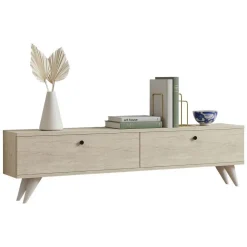 Mobile Porta tv Beige Marmo 2 Vani 2 Ante 160x25x40h cm, Apertura a Ribalta - Atestino