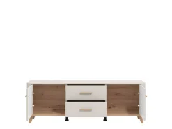 Mobile Porta tv Beige Marrone Rovere 2 Cassetti un Ripiano 154x40x52.5h cm, 2 Ante - Terento