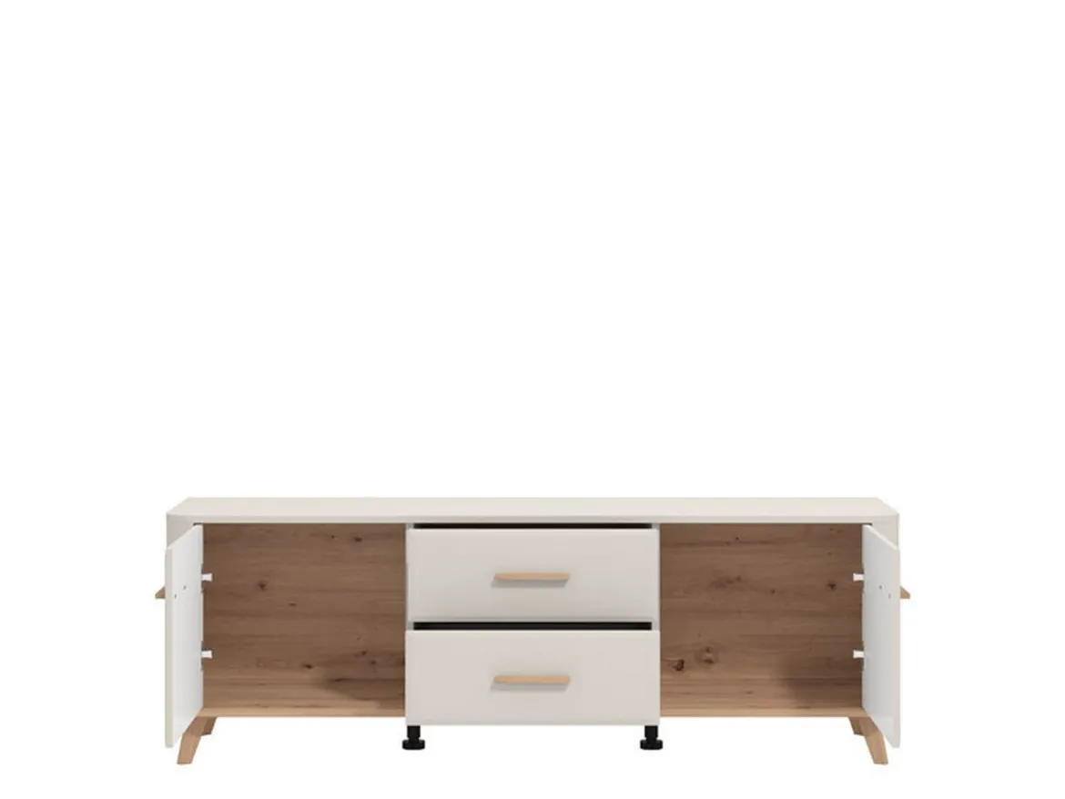 Mobile Porta tv Beige Marrone Rovere 2 Cassetti un Ripiano 154x40x52.5h cm, 2 Ante - Terento