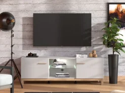 Mobile Porta tv Beige Marrone Rovere un Ripiano 2 Ante 154x41.5x50.5h cm, 4 Vani - Dosimo