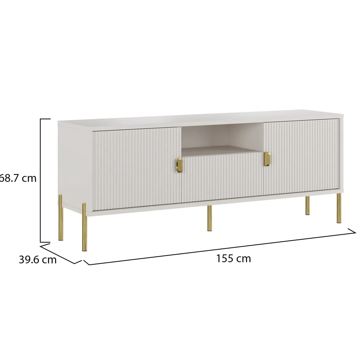 Mobile Porta tv Beige oro un Cassetto Ripiani 155x40x69h cm, 2 Ante - Rabattone