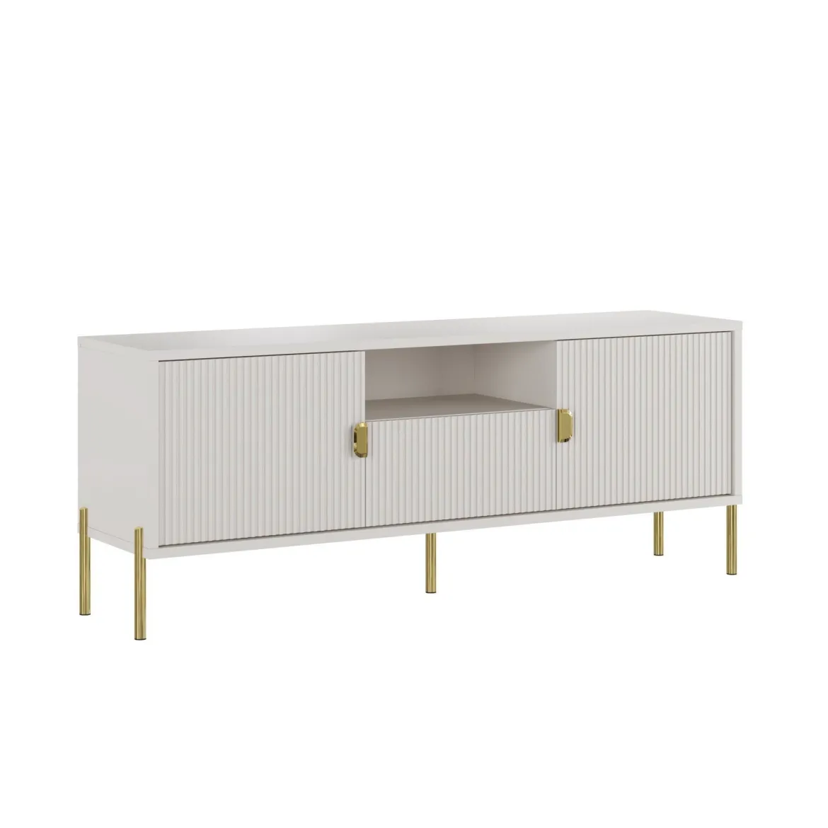 Mobile Porta tv Beige oro un Cassetto Ripiani 155x40x69h cm, 2 Ante - Rabattone