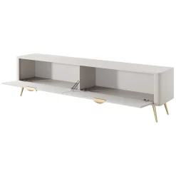Mobile Porta tv Beige oro un Ripiano 2 Ante 200x38x51h cm, Ante Effetto Rigato con Piedini - Kala