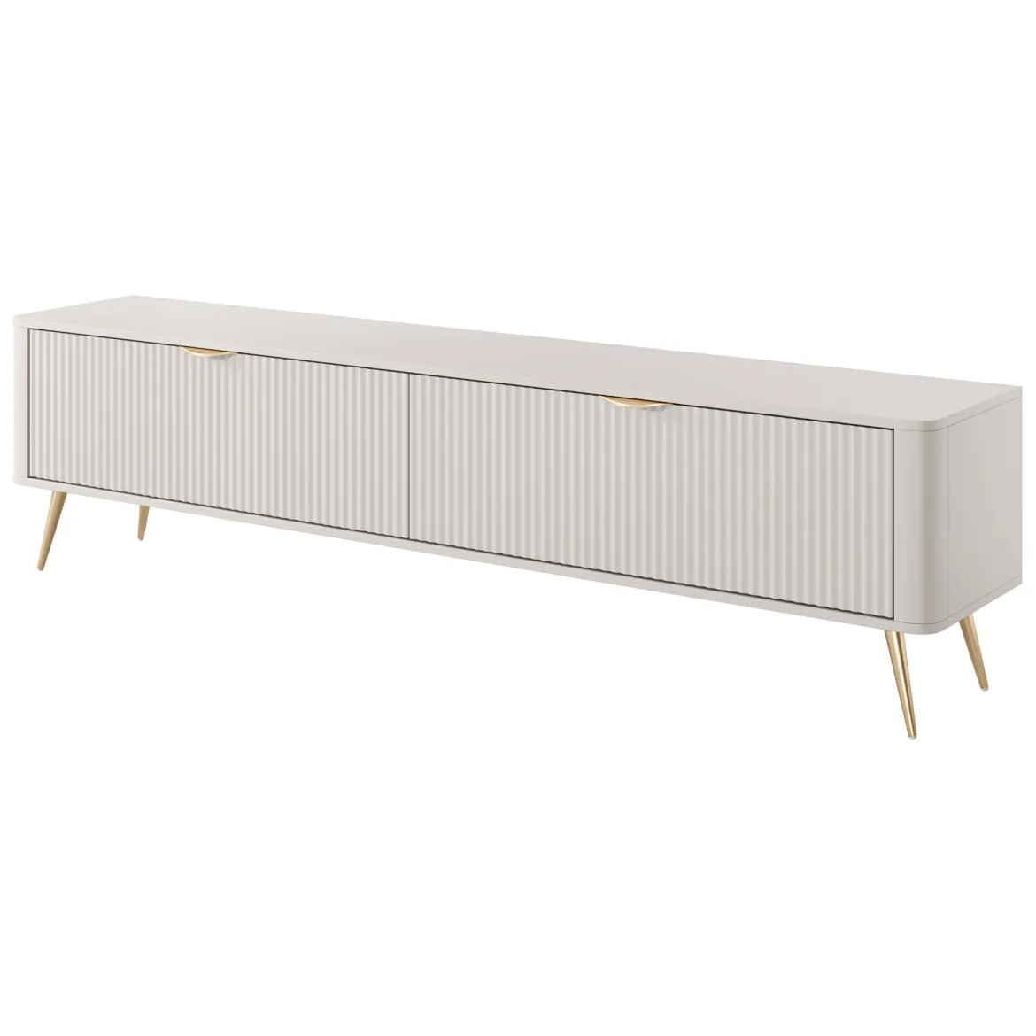Mobile Porta tv Beige oro un Ripiano 2 Ante 200x38x51h cm, Ante Effetto Rigato con Piedini - Kala