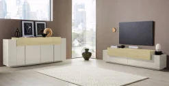 Mobile Porta tv Beige 3 Ripiani 4 Vani 200x45x51.5h cm, 3 Ante - Cassino