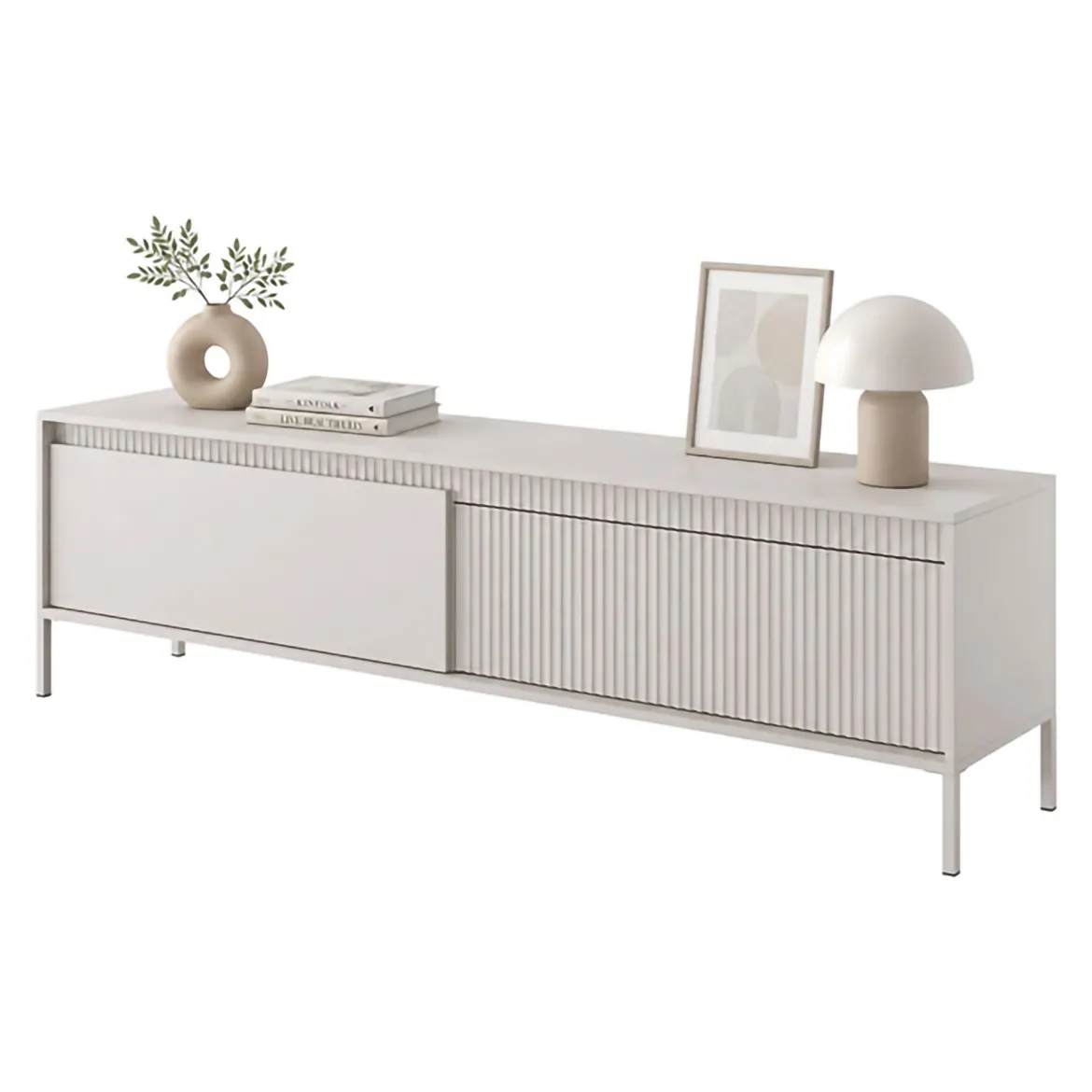 Mobile Porta tv Beige un Ripiano 2 Ante 200x30x46h cm, un Vano - Vesuviana