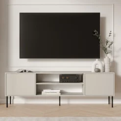 Mobile Porta tv Beige un Ripiano 2 Ante 4180x40x60h cm, con Piedini in Metallo - Rainerio