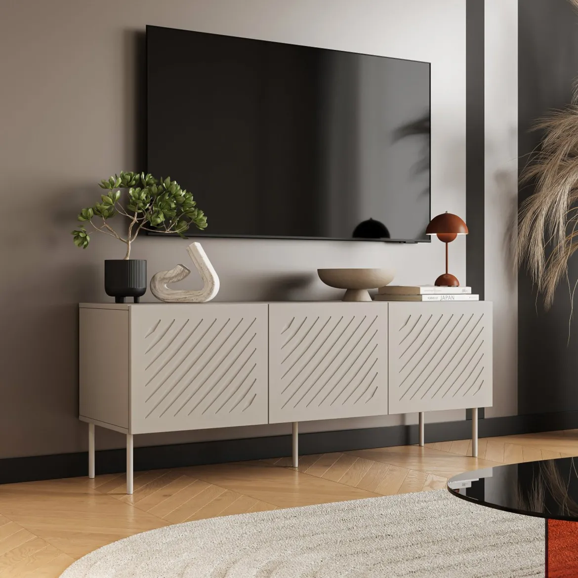 Mobile Porta tv Beige un Ripiano 3 Vani 150.5x42x60h cm, 3 Ante - Termoli