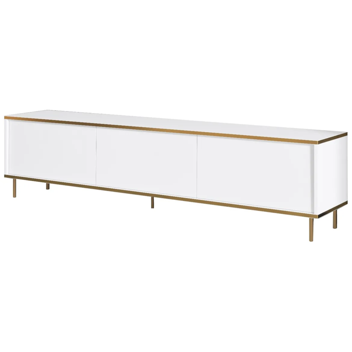 Mobile Porta tv Bianco 3 Ante con Finiture oro 180x35x45h cm, 3 Vani - Sassello