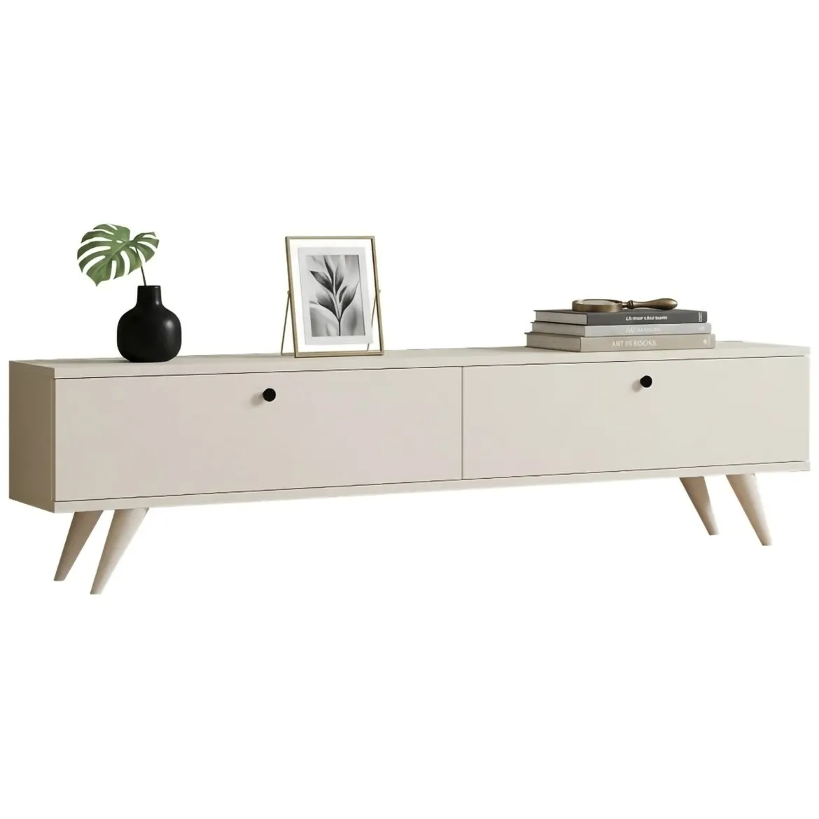 Mobile Porta tv Bianco 2 Ante 2 Vani 160x25x40h cm, Apertura a Ribalta - Atestino