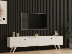Mobile Porta tv Bianco 2 Ante 2 Vani 160x25x40h cm, Apertura a Ribalta - Atestino