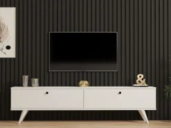 Mobile Porta tv Bianco 2 Ante 2 Vani 160x25x40h cm, Apertura a Ribalta - Atestino