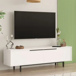Mobile Porta tv Bianco 2 Ante 2 Vani 160x36x45h cm, Apertura a Ribalta - Palmi