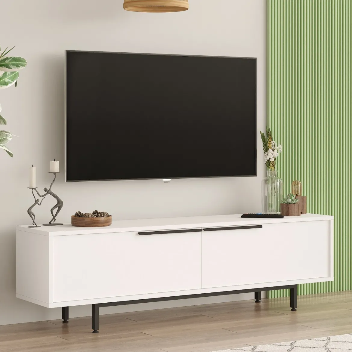Mobile Porta tv Bianco 2 Ante 2 Vani 160x40x40h cm, Apertura Battente - Loazzolo