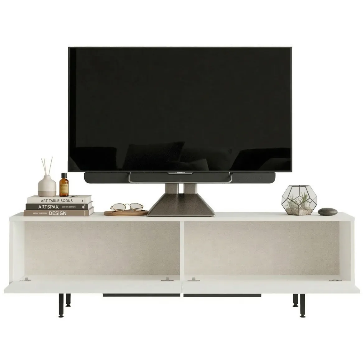 Mobile Porta tv Bianco 2 Ante 2 Vani 160x40x40h cm, Apertura Battente - Loazzolo