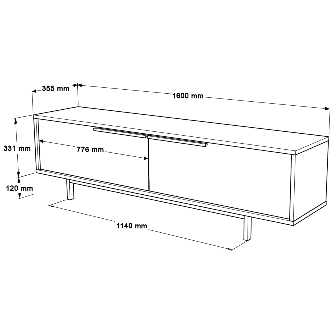 Mobile Porta tv Bianco 2 Ante 2 Vani 160x40x40h cm, Apertura Battente - Loazzolo
