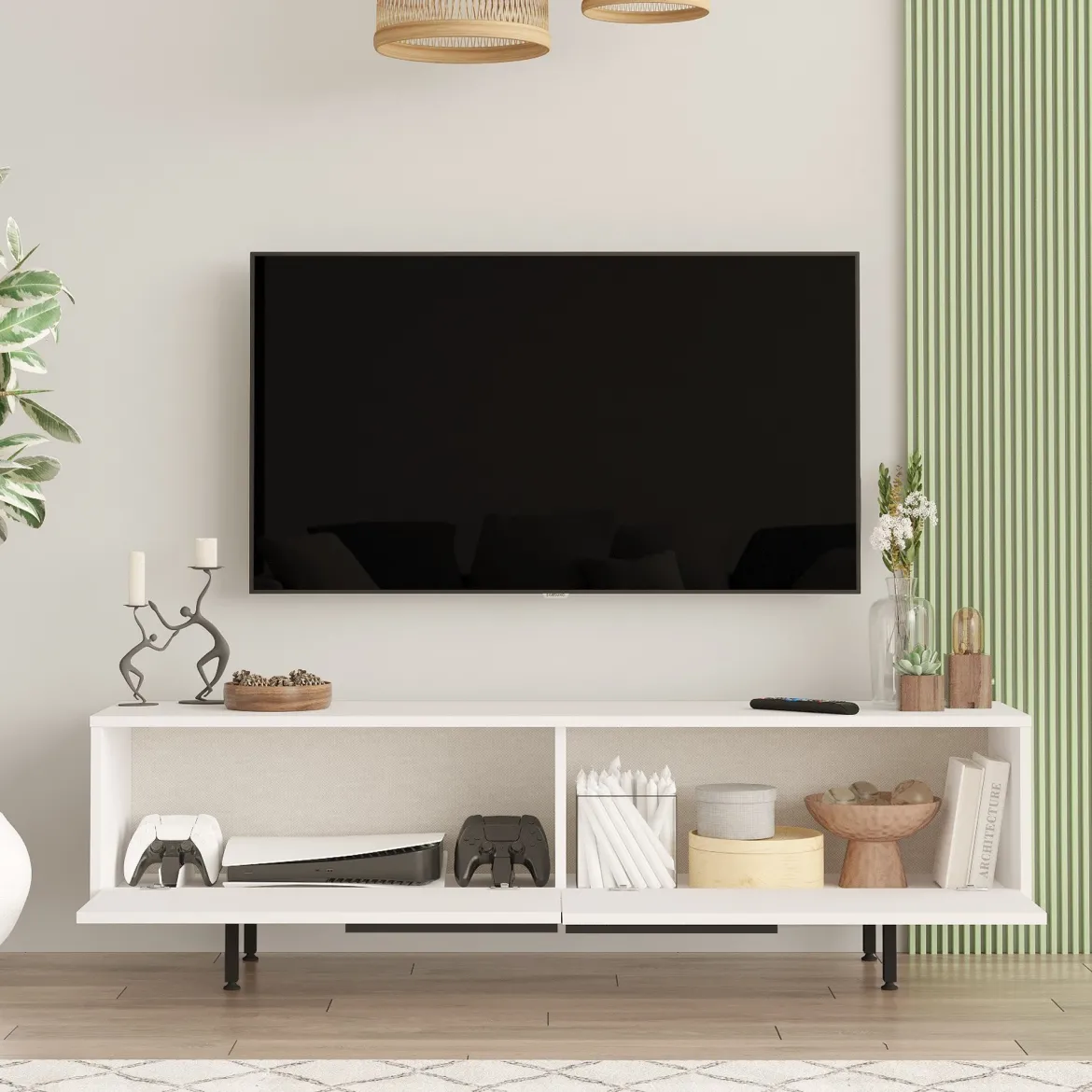 Mobile Porta tv Bianco 2 Ante 2 Vani 160x40x40h cm, Apertura Battente - Loazzolo