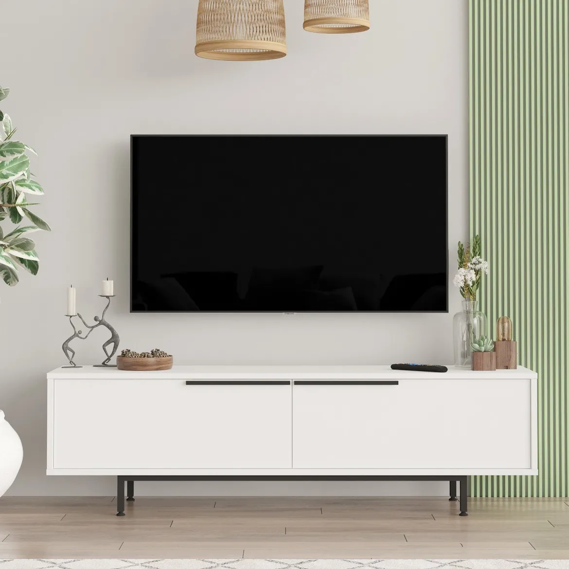 Mobile Porta tv Bianco 2 Ante 2 Vani 160x40x40h cm, Apertura Battente - Loazzolo