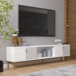 Mobile Porta tv Bianco 2 Ante 3 Vani 180x30x45h cm, Apertura a Ribalta - Imerese