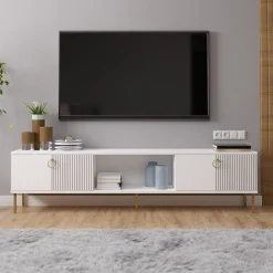 Mobile Porta tv Bianco 2 Ante 3 Vani 180x30x45h cm, Apertura a Ribalta - Imerese