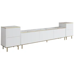 Mobile Porta tv Bianco Bianco Marmo 2 Ripiani 5 Ante 180x35x45h cm, con Finiture oro - Cortin