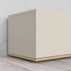Mobile Porta tv Bianco Cashmere Marrone Rovere Chiaro 3 Ripiani 3 Ante 200x35x30h cm, 4 Vani Made in Italy - Oxanna