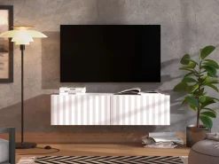 Mobile Porta tv Bianco Crema Beige un Ripiano 2 Ante 128x42x32h cm, 2 Vani - Vetto