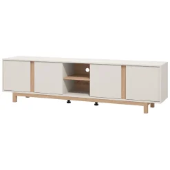 Mobile Porta tv Bianco Crema Marrone Rovere Nodi 2 Ripiani 4 Vani 162x41.5x43.5h cm, Un'anta - Pompu