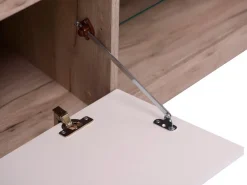 Mobile Porta tv Bianco Crema Marrone Rovere Nodi 2 Ripiani 4 Vani 162x41.5x43.5h cm, Un'anta - Pompu