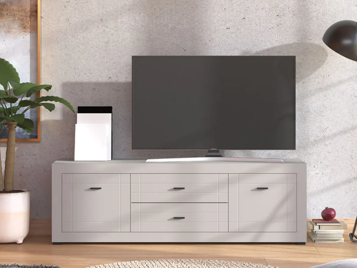 Mobile Porta tv Bianco Crema Nero 2 Ripiani 2 Ante 138x40x52h cm, con Piedini - Cigno