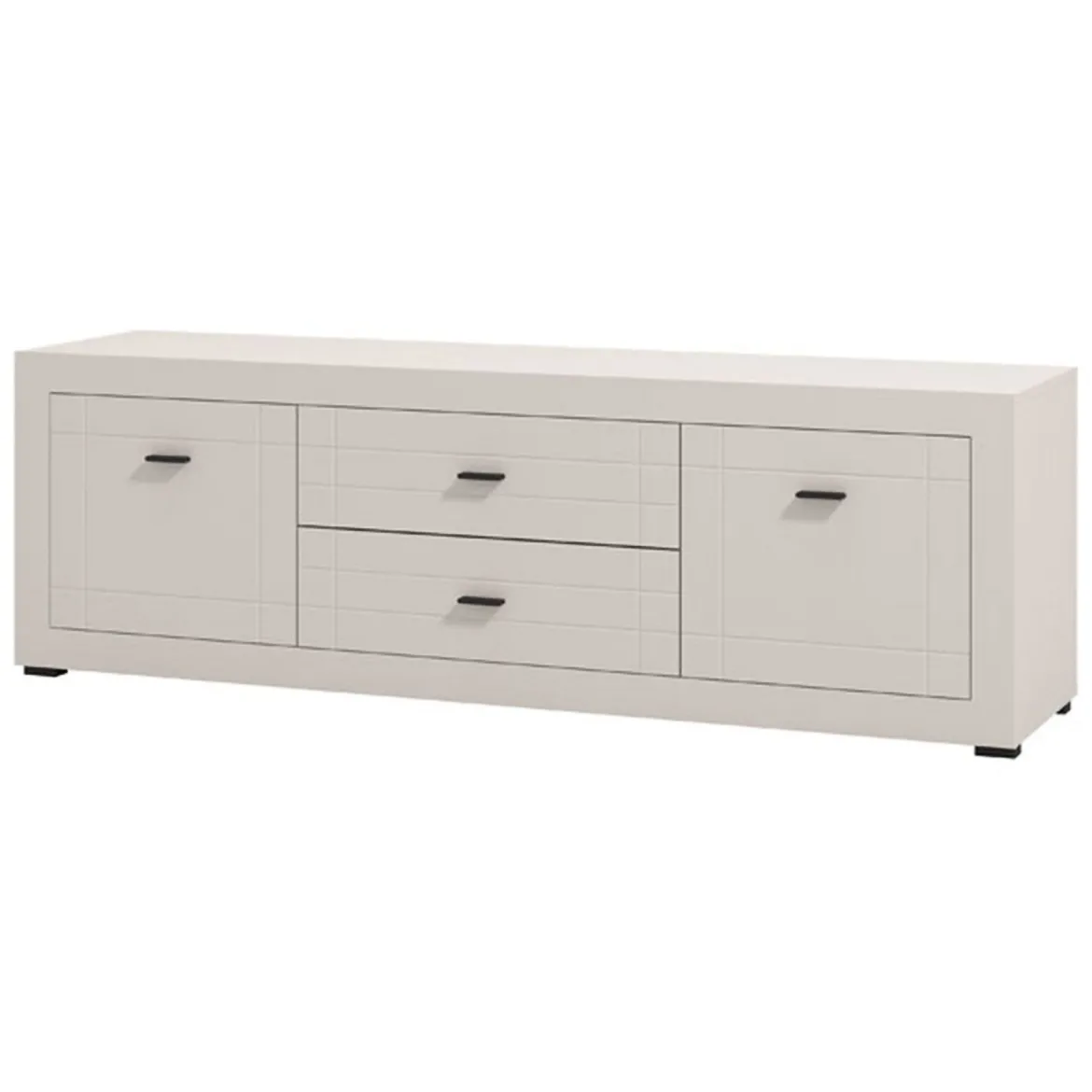 Mobile Porta tv Bianco Crema Nero 2 Ripiani 2 Ante 138x40x52h cm, con Piedini - Cigno