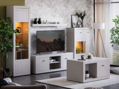 Mobile Porta tv Bianco Crema Nero un Cassetto 2 Ripiani 151x40x52h cm, 2 Ante - Corciano