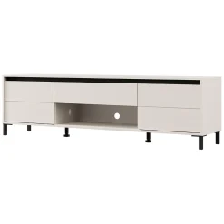 Mobile Porta tv Bianco Crema Nero un Cassetto un Ripiano 183x40x52h cm, 2 Ante - Celico