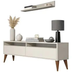 Mobile Porta tv Bianco Crema 3 Ripiani Apertura a Ribalta 150x30x50h cm, 2 Ante - Maglie